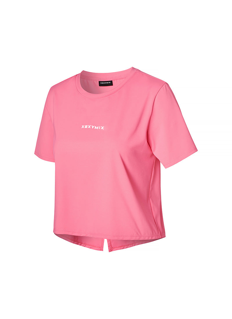 Ice Feather Back Slit Cropped Short Sleeve