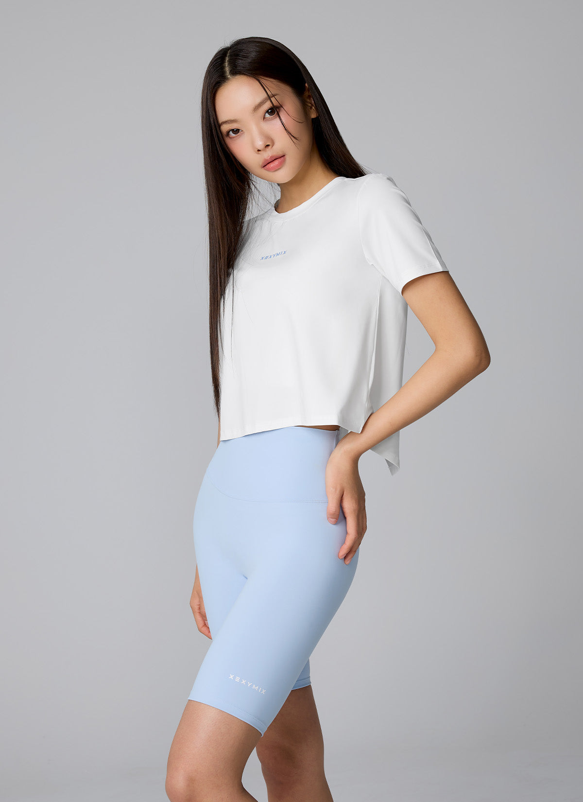 Ice Feather Back Slit Cropped Short Sleeve