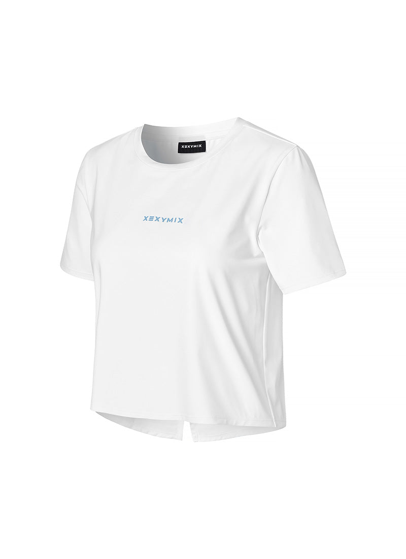 Ice Feather Back Slit Cropped Short Sleeve