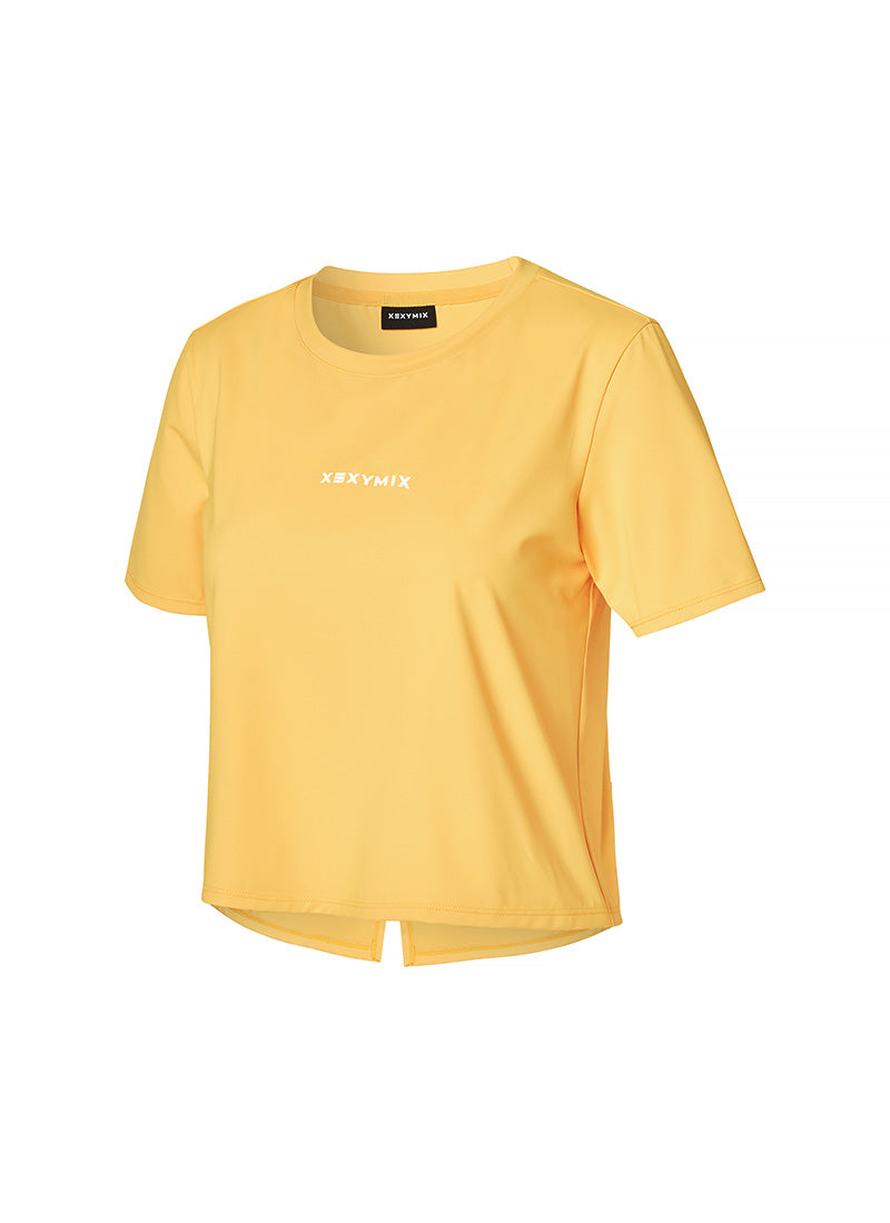 Ice Feather Back Slit Cropped Short Sleeve