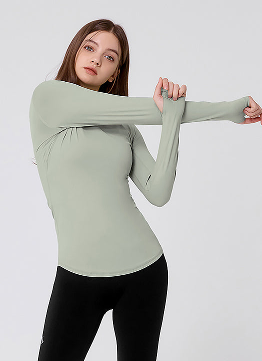 Mock Neck Fingerhole Basic T-Shirt