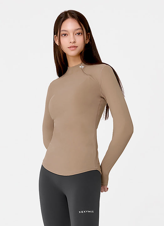 Mock Neck Fingerhole Basic T-Shirt