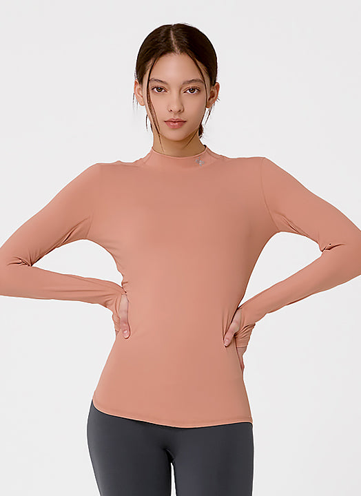 Mock Neck Fingerhole Basic T-Shirt