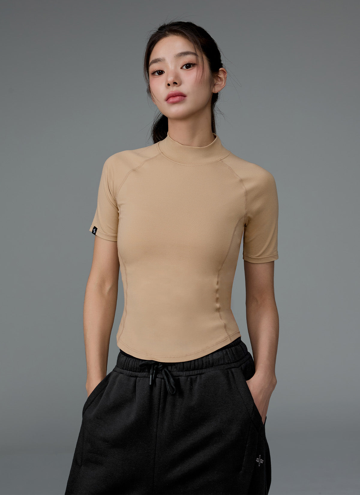 Peach-Like Mock Neck Short Sleeve