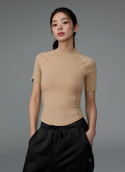 Peach-Like Mock Neck Short Sleeve