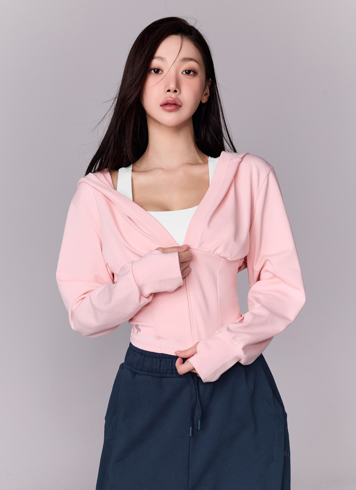 Deep V-Neck Hood Zip-up