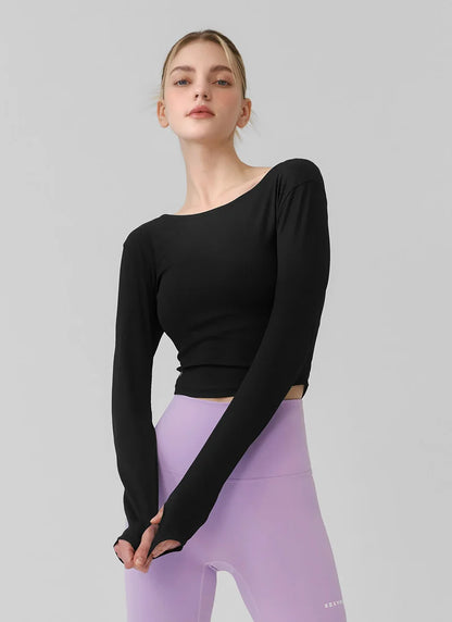 [2 FOR] Ribbed Back Slit Fingerhole Long Sleeve