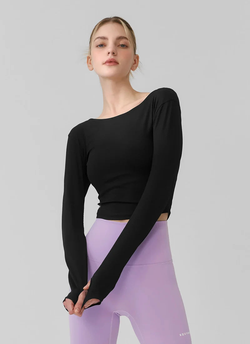 [2 FOR] Ribbed Back Slit Fingerhole Long Sleeve