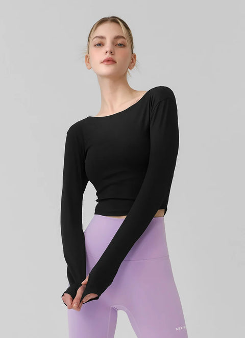 [2 FOR] Ribbed Back Slit Fingerhole Long Sleeve