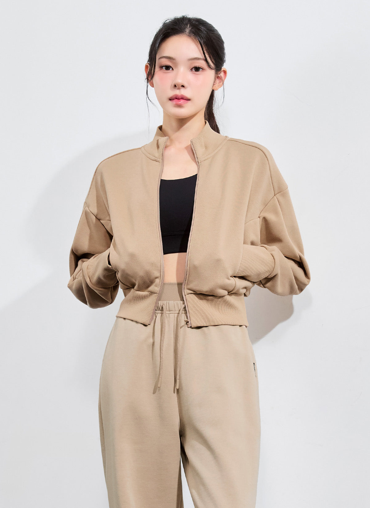 High Neck Curved Zip-up Jacket