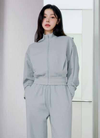 High Neck Curved Zip-up Jacket