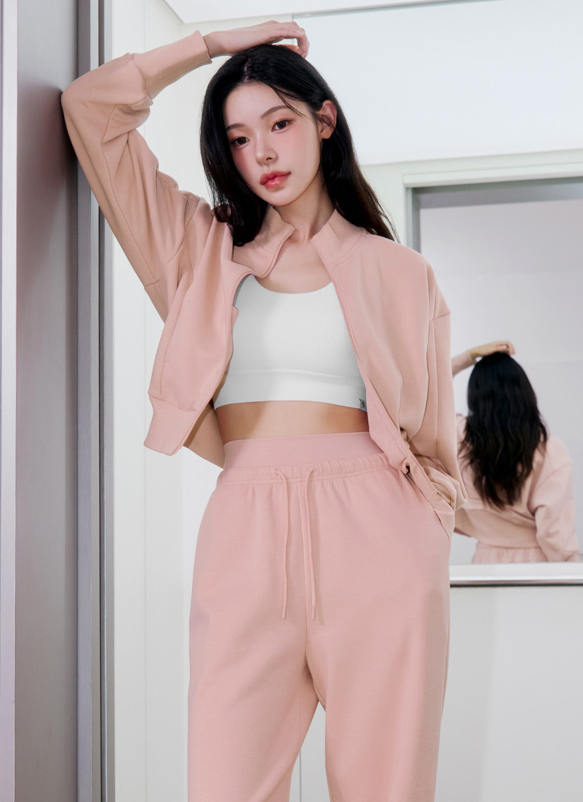 High Neck Curved Zip-up Jacket