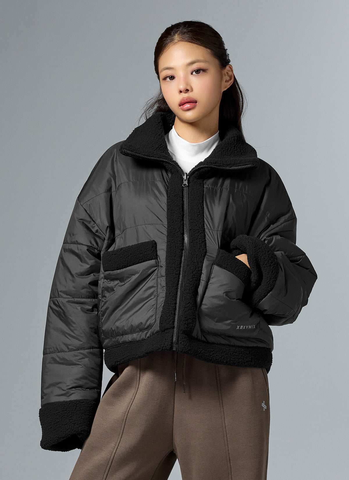 Sherpa Woven Reversible Puffer Jacket