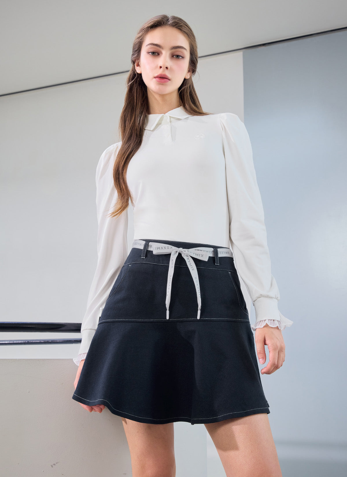 Pleats Cuffs Polo Long Sleeve