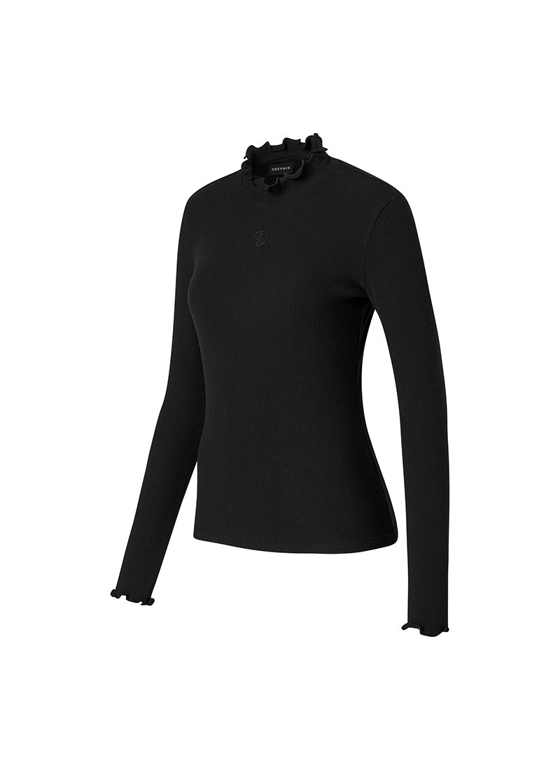 Ruffle Mock Neck Fleece Base Layer