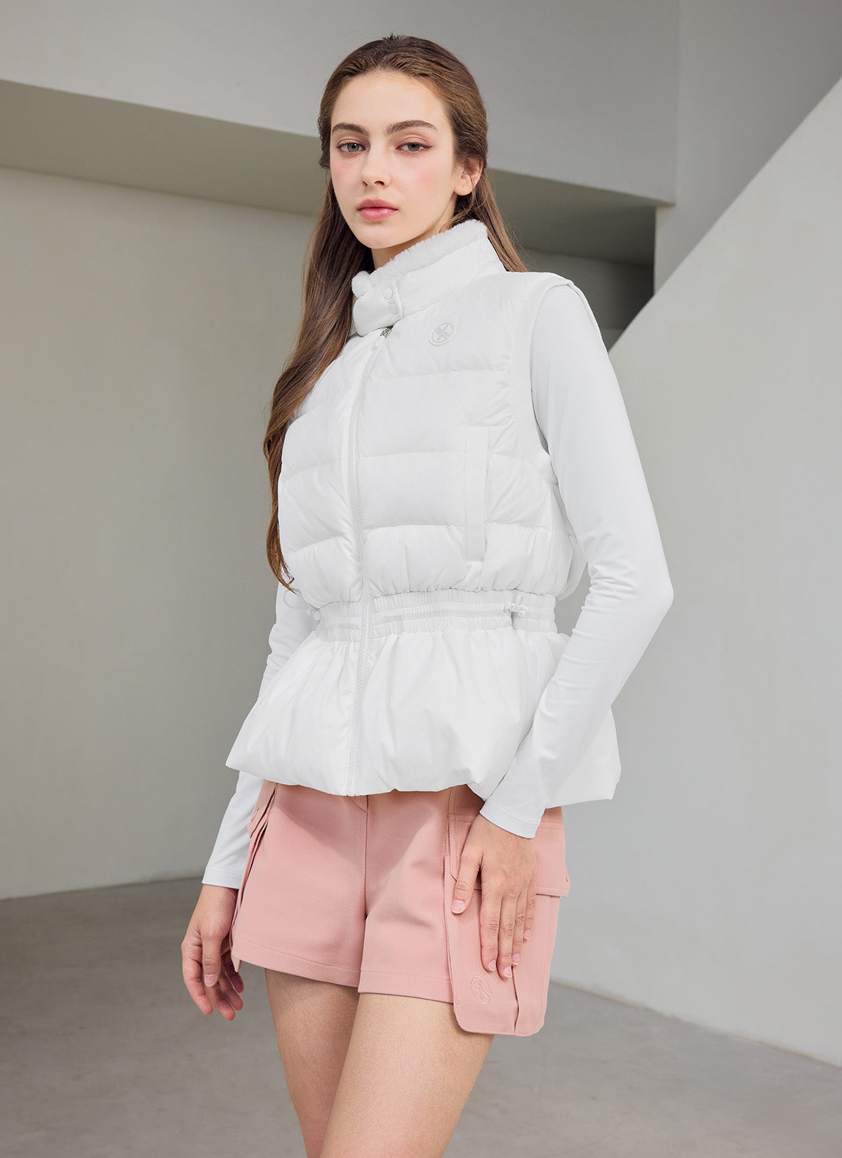 Fur Collar Peplum Down Vest