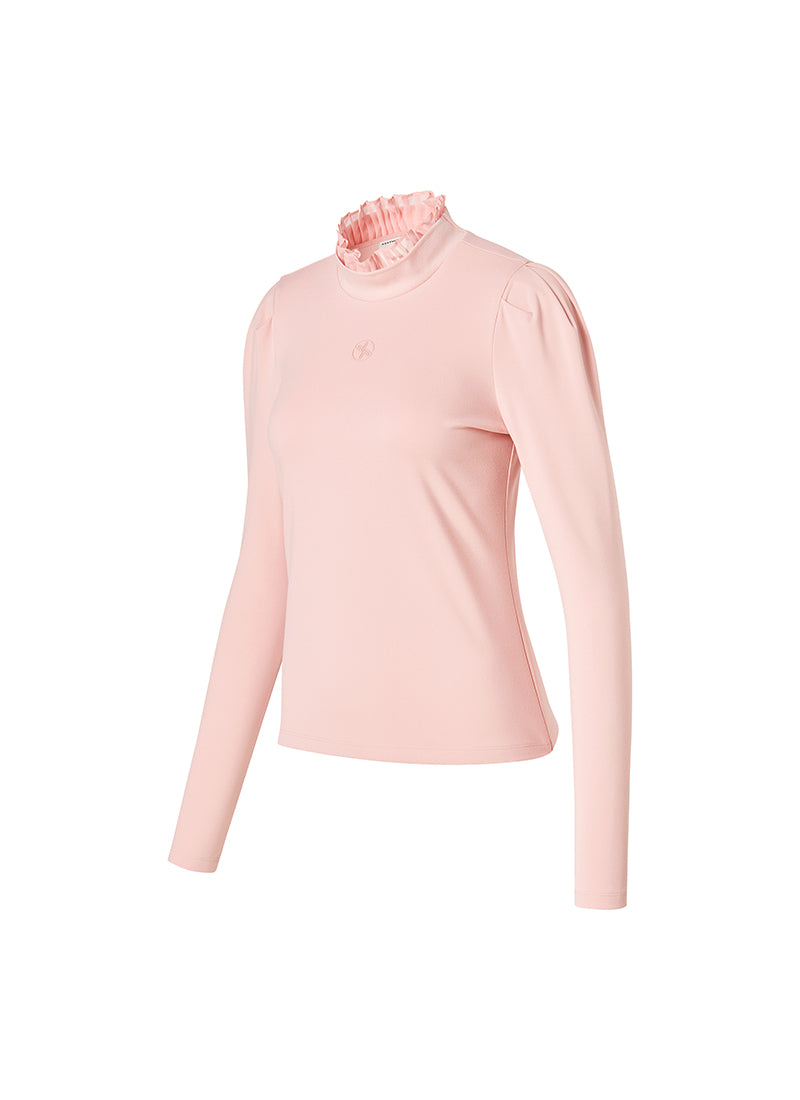 Pleated Mock Neck Long Sleeve