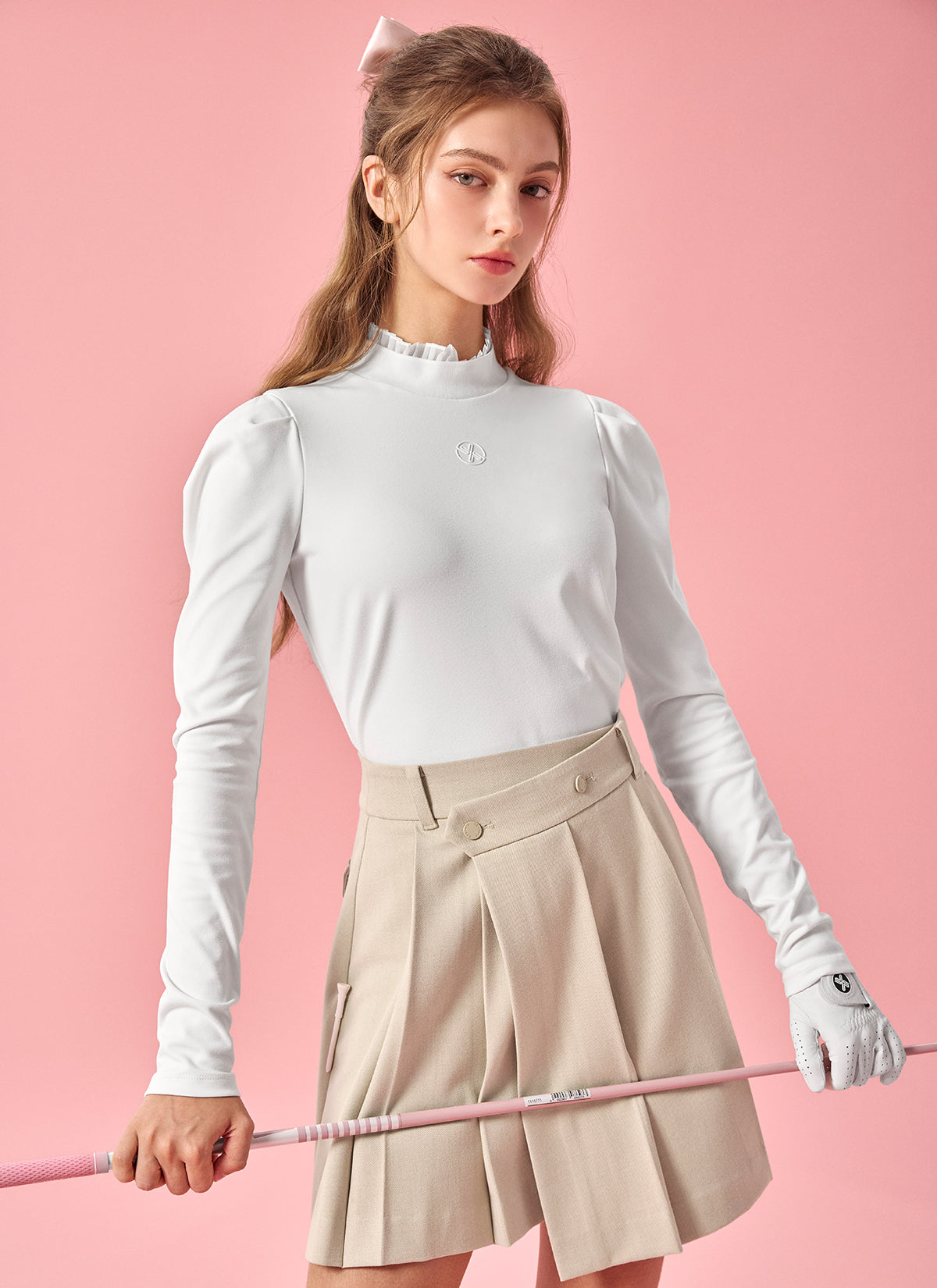 Pleated Mock Neck Long Sleeve