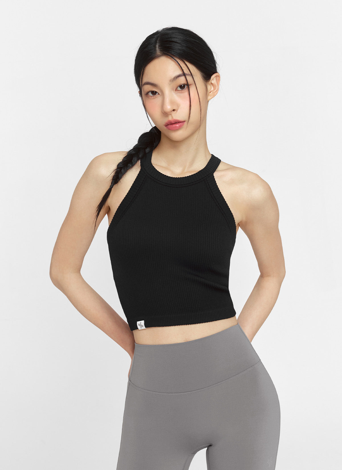 Ribbed Seamless Halter Neck Cropped Top