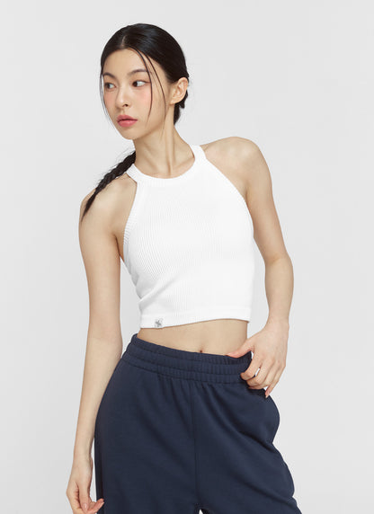 Ribbed Seamless Halter Neck Cropped Top