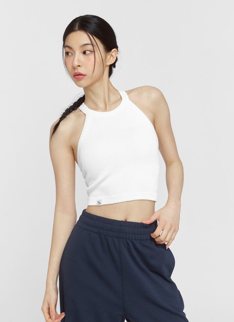 Ribbed Seamless Halter Neck Cropped Top