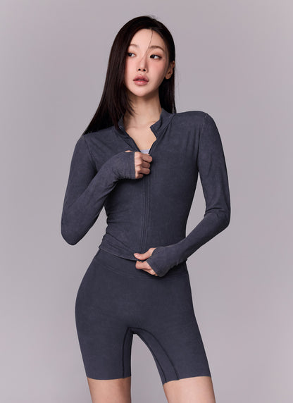 Washing Ribbed Slim Fit Zip-Up Jacket