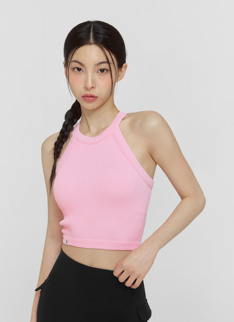 Ribbed Seamless Halter Neck Cropped Top