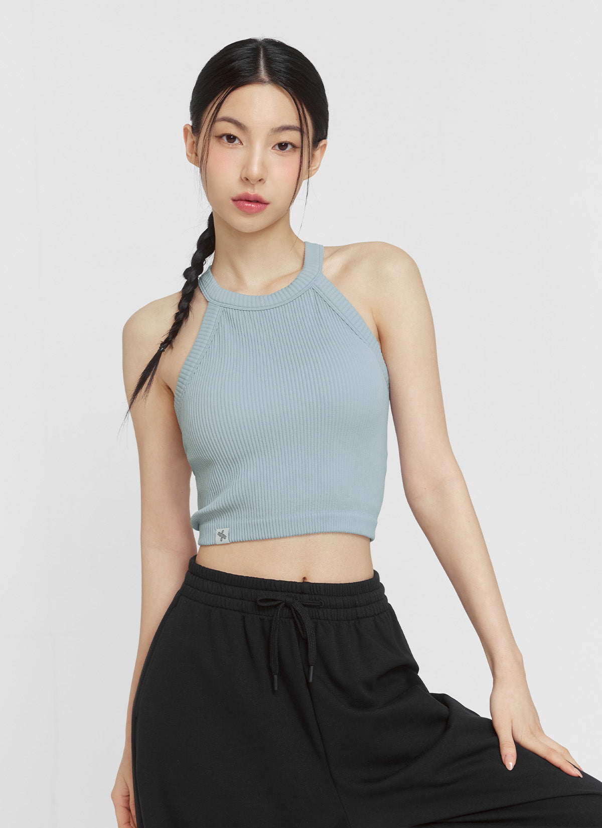 Ribbed Seamless Halter Neck Cropped Top