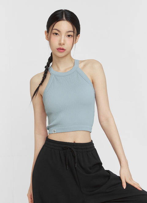 Ribbed Seamless Halter Neck Cropped Top