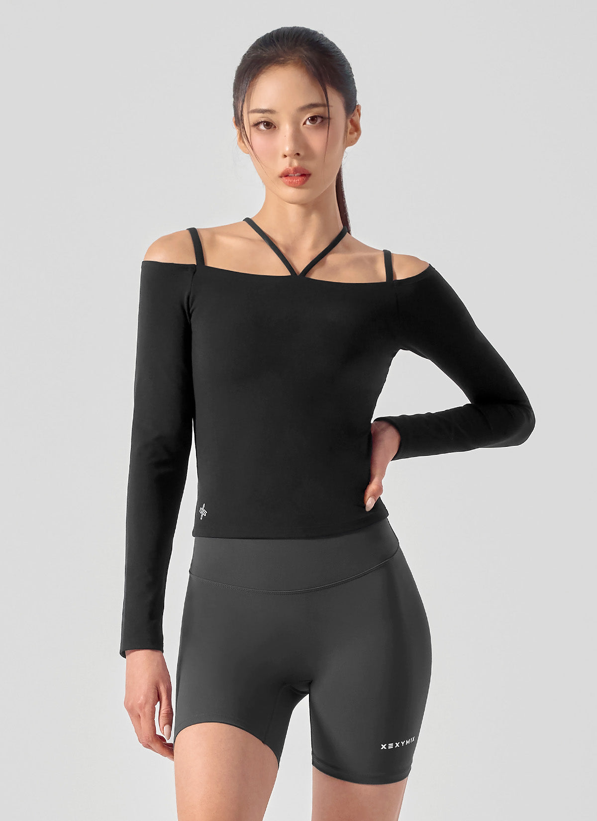Black Label Power Rise Off-Shoulder Padded Long Sleeve
