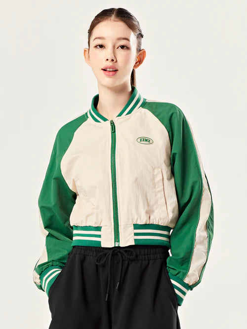 Woven Crop Varsity Jacket