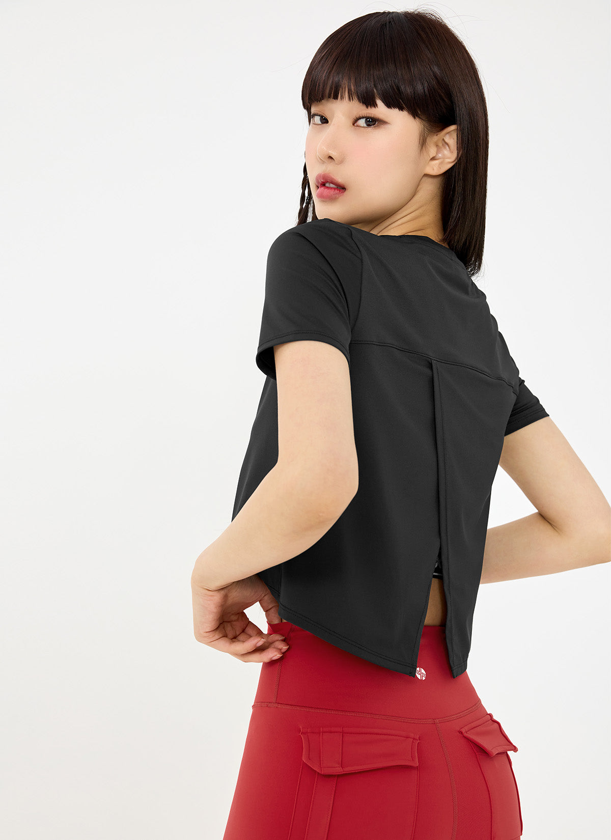 Ice Feather Back Slit Crop Short Sleeve