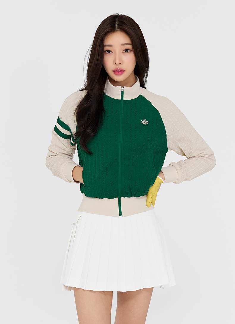 Cable Pattern High Neck Color Block Jumper