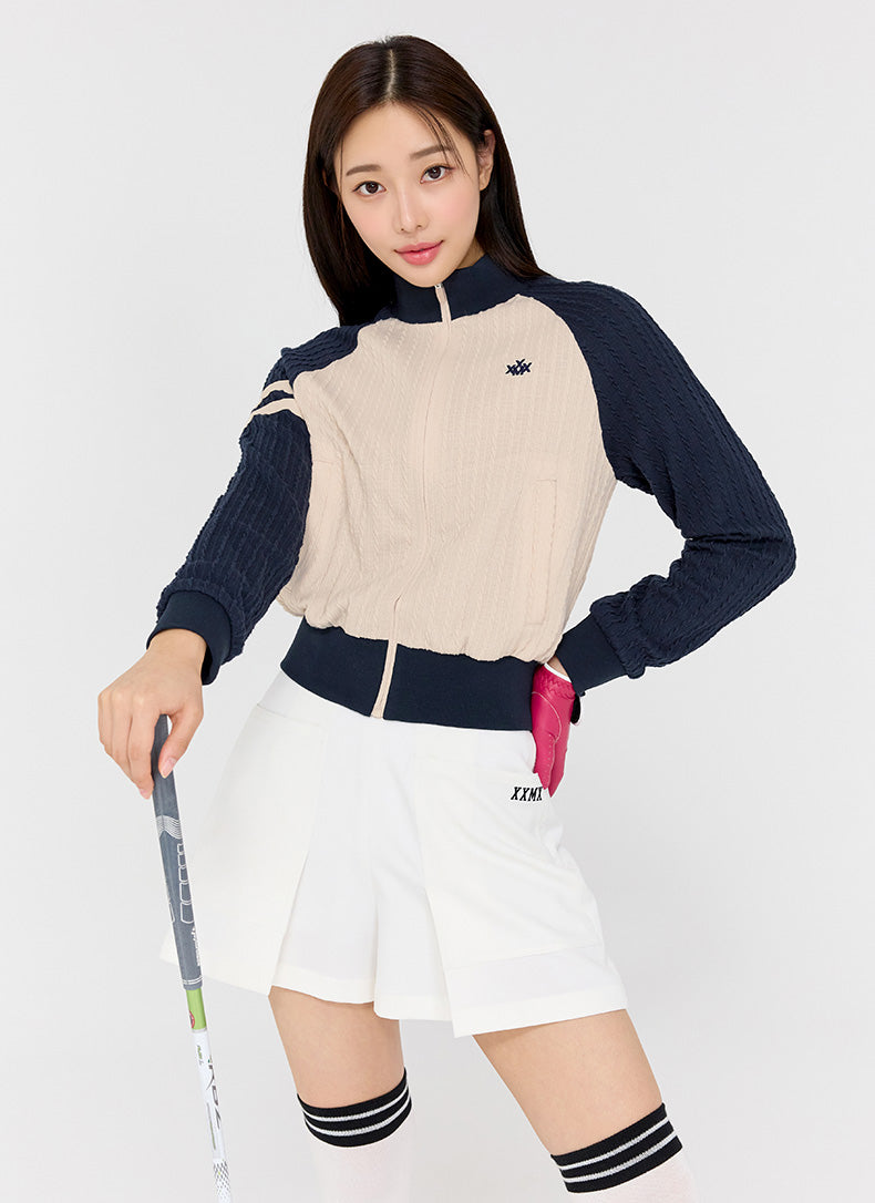 Cable Pattern High Neck Color Block Jumper