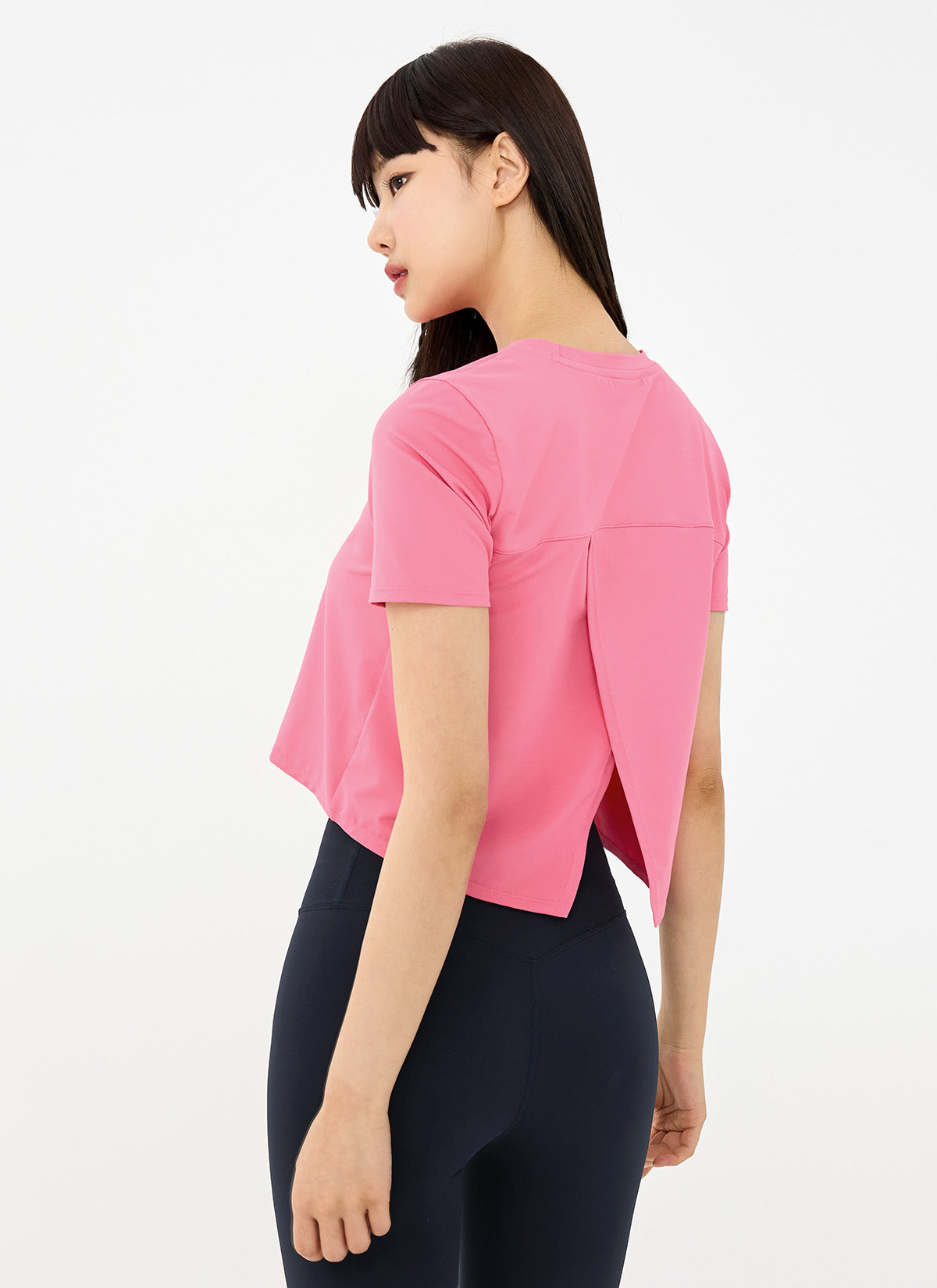 Ice Feather Back Slit Crop Short Sleeve
