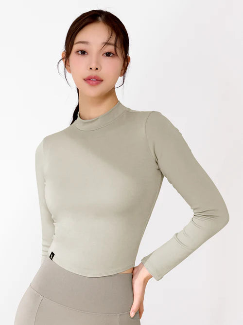 Silky Mock Neck Crop Long Sleeve