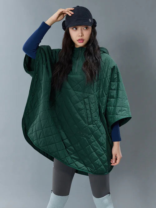 Quilted Hood Packable Poncho