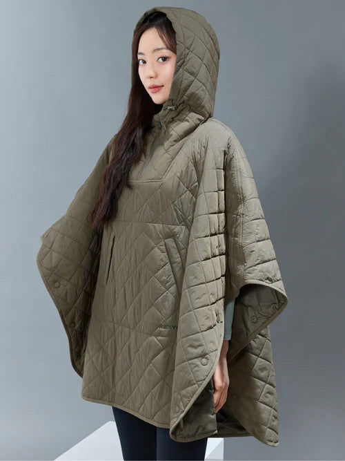 Quilted Hood Packable Poncho