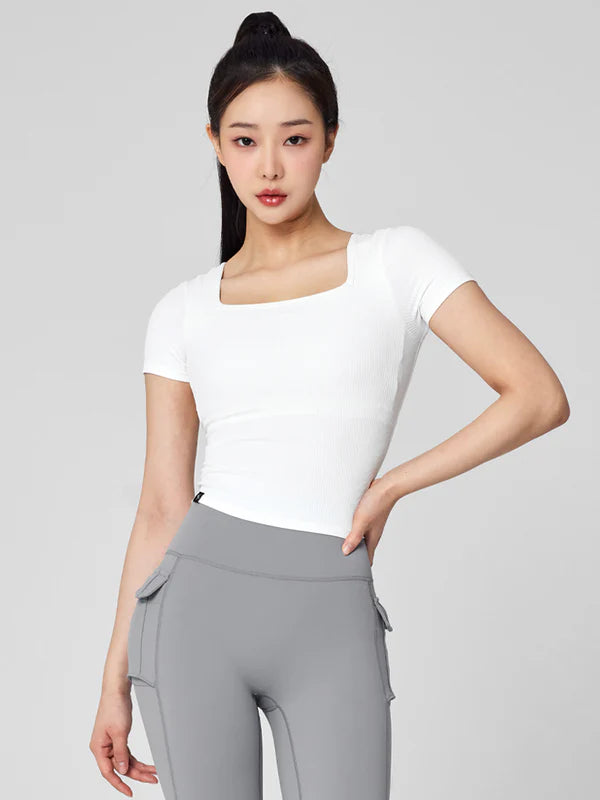 Soft Ribbed Square-Neck Top