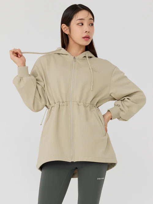 Warm Cotton Loose Fit String Hood Zip-up