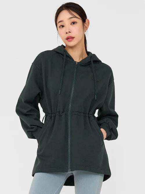 Warm Cotton Loose Fit String Hood Zip-up