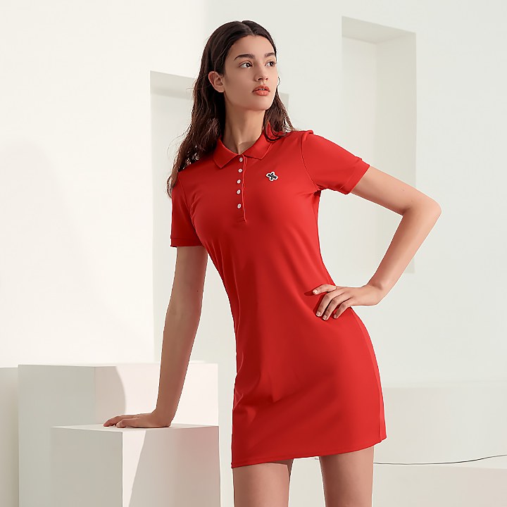 Pique Slim Fit Collar One-Piece_Lolley Red