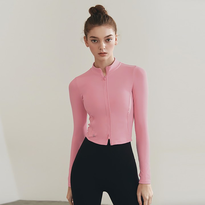Slim Fit Crop Zip-up Jacket_Blossom Pink