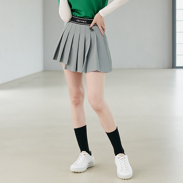 Unbalanced Pleats Culotte Skirt_Gray