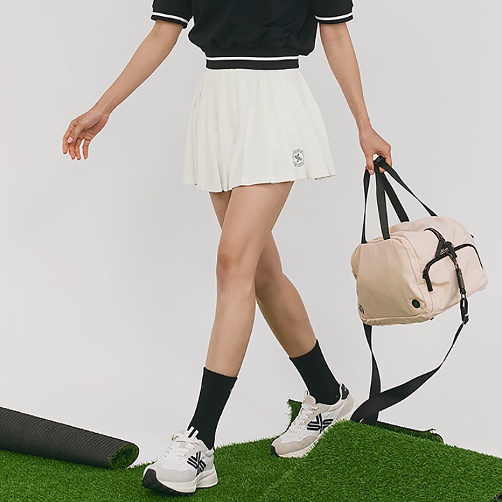 Pique Pleated Banding Skirt_Ivory