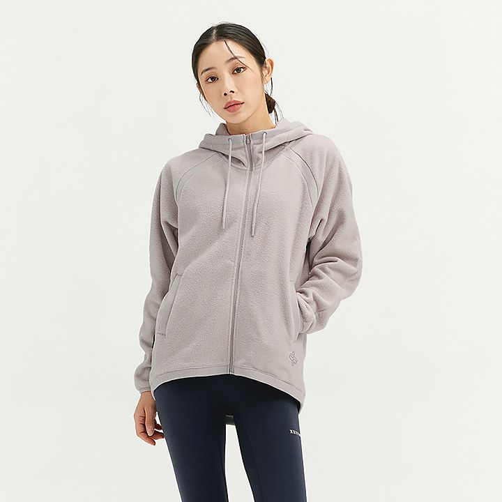 Loose Fit Fleece Hood Zip-up_Micro Gray