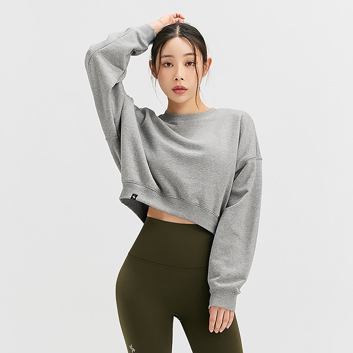 Basic Crop Sweatshirt_Melange Gray