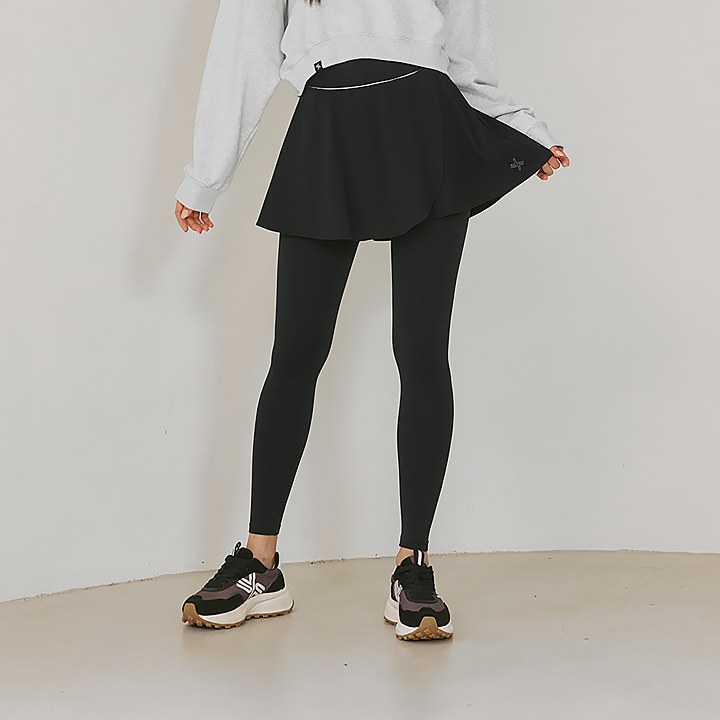 Pique Flare Skirt Leggings_Black