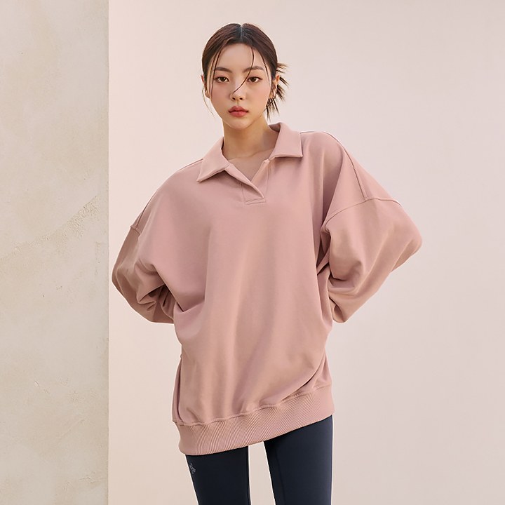 Loose fit Collar Sweatshirt_Evening Pink