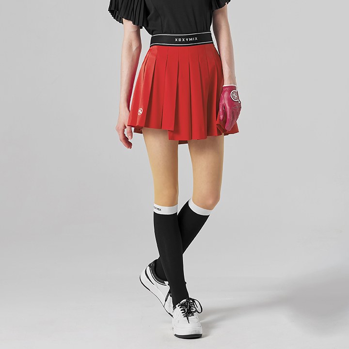 Unbalanced Pleats Culotte Skirt 2.0_Red